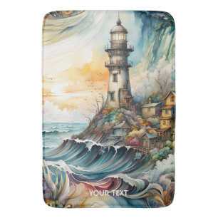 Fantasy Cute Vivid Lighthouse Cartoon Storm Bath Mat