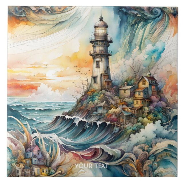 Fantasy Cute Vivid Lighthouse Cartoon Storm Tile (Front)