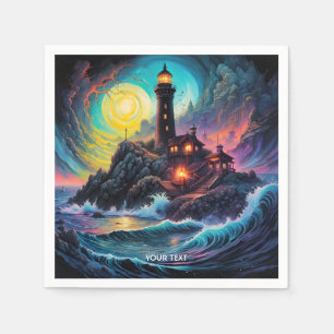 Fantasy Cute Vivid Lighthouse Sea Night Napkin