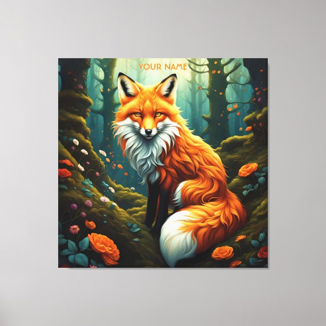 Fantasy Cute Vivid Majestic Fox Flowers Canvas Print (Front)