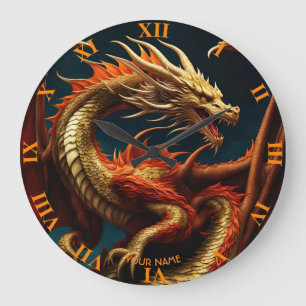 Fantasy Cute Vivid Majestic Great Dragon Large Clock