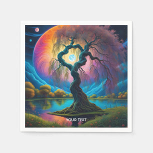 Fantasy Cute Vivid Moon Tree Lake Napkin
