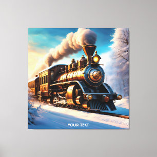 Fantasy Cute Vivid Old Train Winter Canvas Print