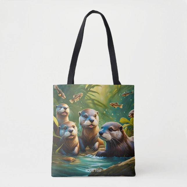 Fantasy Cute Vivid Otter Family Fish Tote Bag (Front)