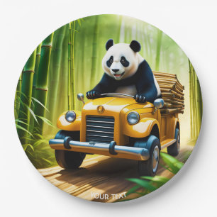 Fantasy Cute Vivid Panda Bamboo Car Paper Plate