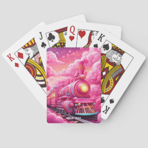 Fantasy Cute Vivid Pink Clouds Train Playing Cards