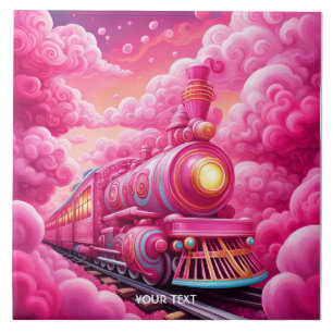 Fantasy Cute Vivid Pink Clouds Train Tile