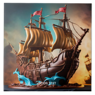 Fantasy Cute Vivid Pirate Ship Cake Tile