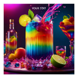 Fantasy Cute Vivid Rainbow Cocktail Fruits Poster