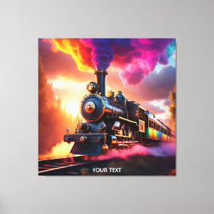 Fantasy Cute Vivid Rainbow Steampunk Train Canvas Print