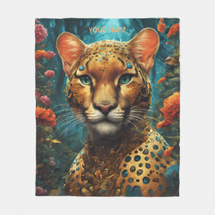 Fantasy Cute Vivid Romantic Big Cat Fleece Blanket