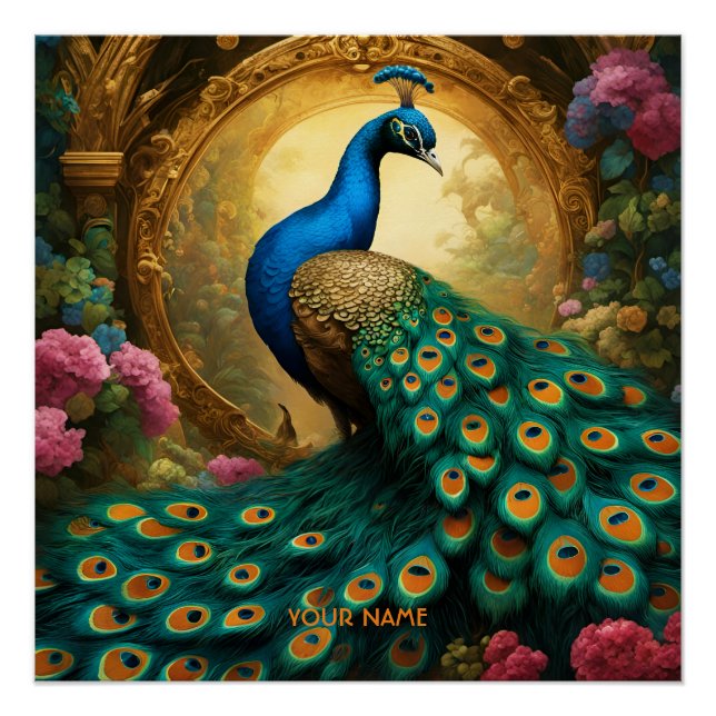 Fantasy Cute Vivid Romantic Peacock Portrait Poster (Front)