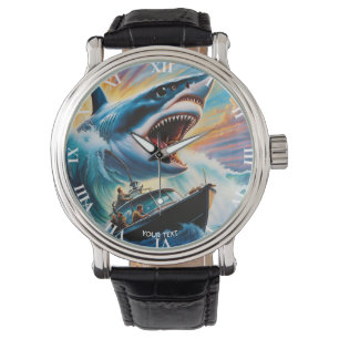 Fantasy Cute Vivid Shark Attacking Boat Watch