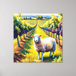 Fantasy Cute Vivid Sheep Vineyard Watercolor Canvas Print