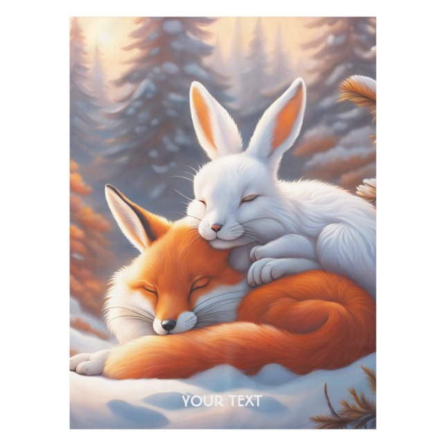 Fantasy Cute Vivid Sleeping Fox Hare Tablecloth (Front)