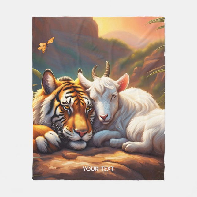 Fantasy Cute Vivid Sleeping Tiger Goat Fleece Blanket (Front)