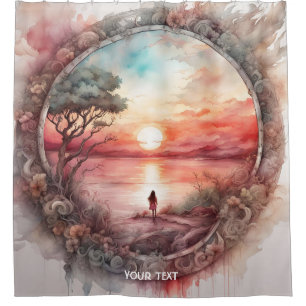 Fantasy Cute Vivid Sunset Watercolor Girl