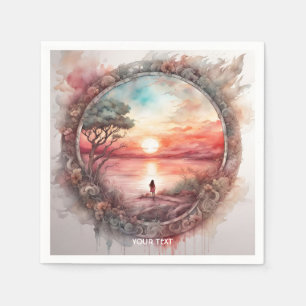 Fantasy Cute Vivid Sunset Watercolor Girl Napkin