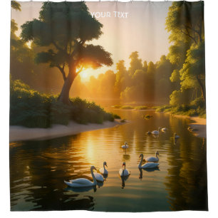 Fantasy Cute Vivid Swans Sunset Forest. Perfect As