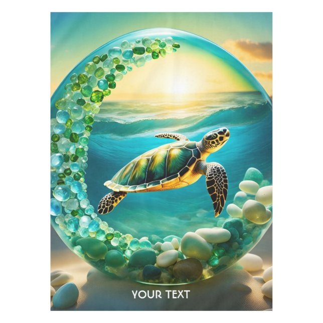 Fantasy Cute Vivid Turtle Sea Waves Tablecloth (Front)