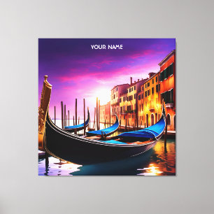 Fantasy Cute Vivid Venice Gondola Sunset  Canvas Print