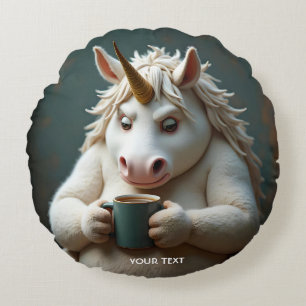Fantasy Cute Wacky Unicorn Coffee Round Pillow