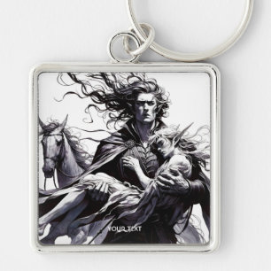 Fantasy Cute Warrior Holding Girl Keychain