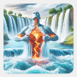 Fantasy Cute Water Lava Man Square Sticker