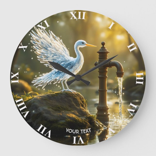Fantasy Cute Waterbird Translucent Water Large Clock (Front)