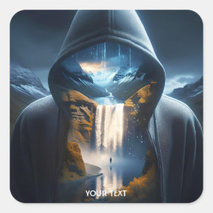 Fantasy Cute Waterfall Sun Lake Square Sticker