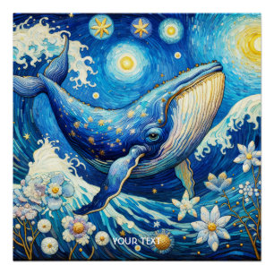Fantasy Cute Whale Stars Sea Poster
