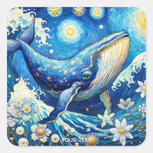 Fantasy Cute Whale Stars Sea Square Sticker