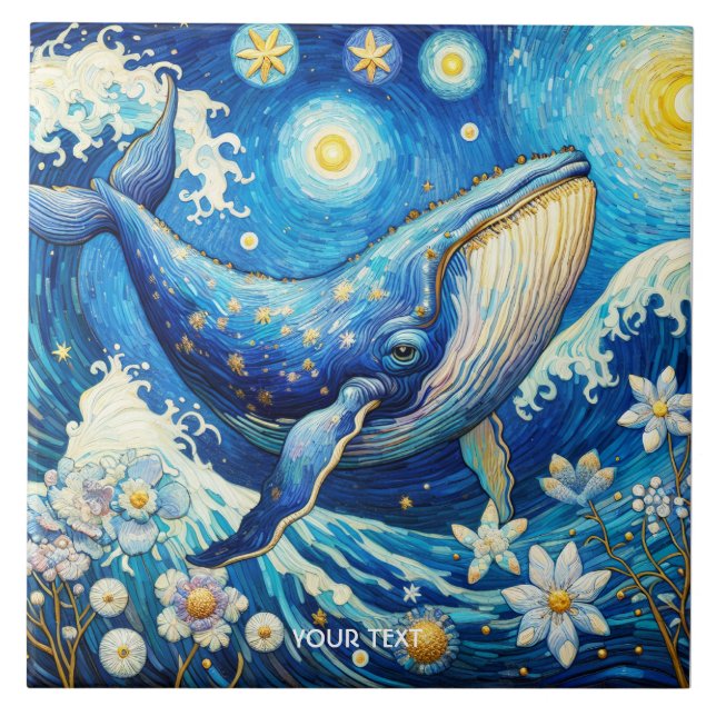 Fantasy Cute Whale Stars Sea Tile (Front)
