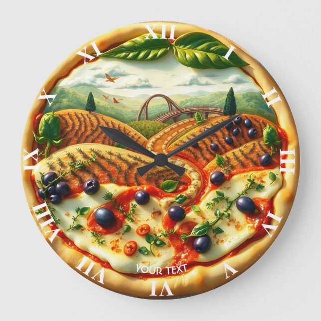 Fantasy Cute Whimsical Italian Landscape Large Clock (Front)
