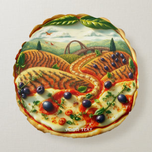 Fantasy Cute Whimsical Italian Landscape Round Pillow