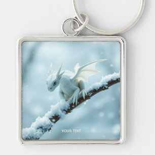 Fantasy Cute White Baby Dragon Keychain