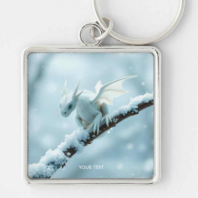Fantasy Cute White Baby Dragon Keychain (Front)
