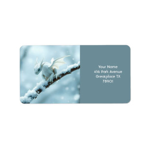 Fantasy Cute White Baby Dragon Label