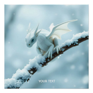 Fantasy Cute White Baby Dragon Poster