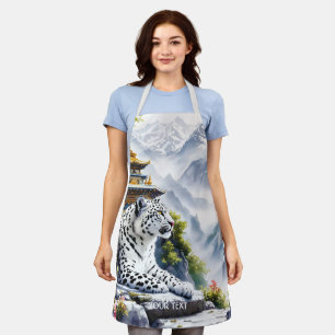 Fantasy Cute White Leopard Mountains Apron