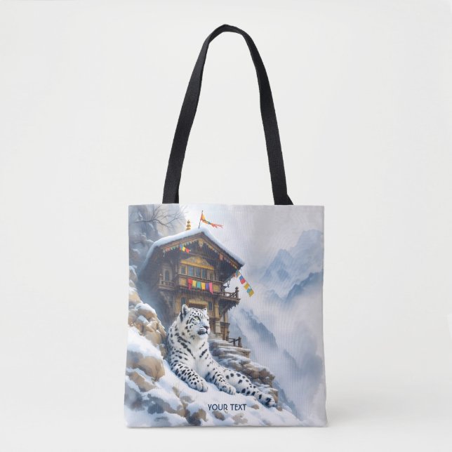 Fantasy Cute White Leopard Snow Tote Bag (Front)