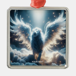 Fantasy Cute White Lion Heaven Metal Ornament