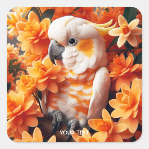 Fantasy Cute White Orange Cockatoo Square Sticker