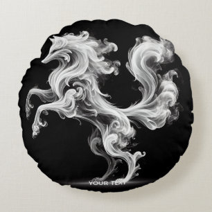 Fantasy Cute White Smoke Fox Round Pillow