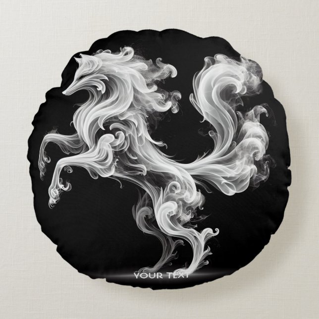 Fantasy Cute White Smoke Fox Round Pillow (Front)