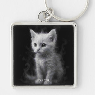 Fantasy Cute White Smoke Kitten Keychain