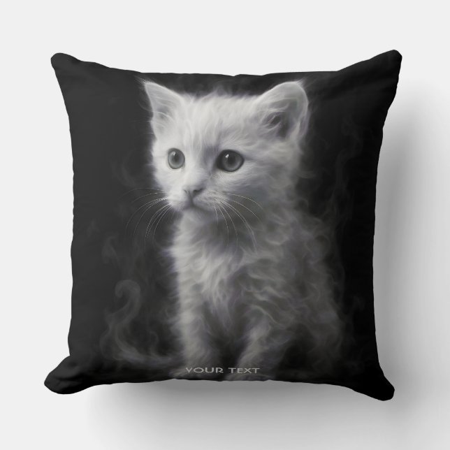 Fantasy Cute White Smoke Kitten Throw Pillow (Front)