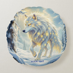 Fantasy Cute White Wolf Winter Round Pillow
