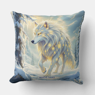 Fantasy Cute White Wolf Winter Throw Pillow
