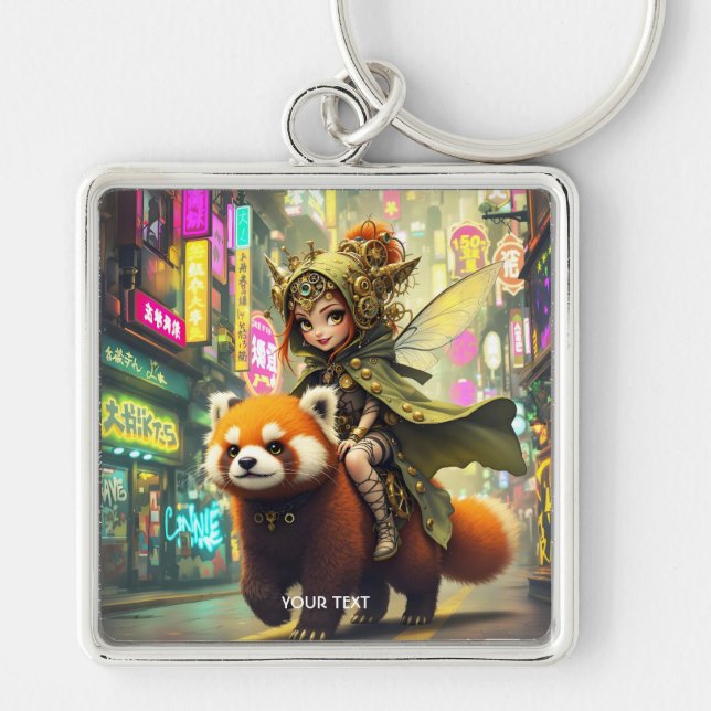 Fantasy Cute Wild Panda Ride Keychain (Front)